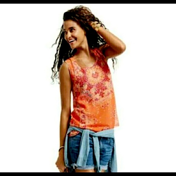 CAbi Tops - CAbi Orange Floral Sheer Crepe Sleeveless Tank Top Size Medium